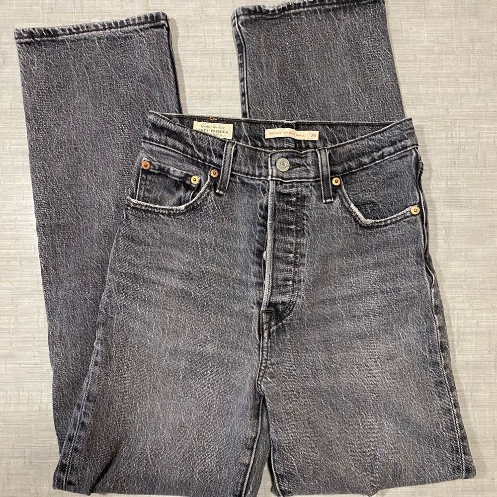 Levi’s straight ankle Washed Black Denim Jeans